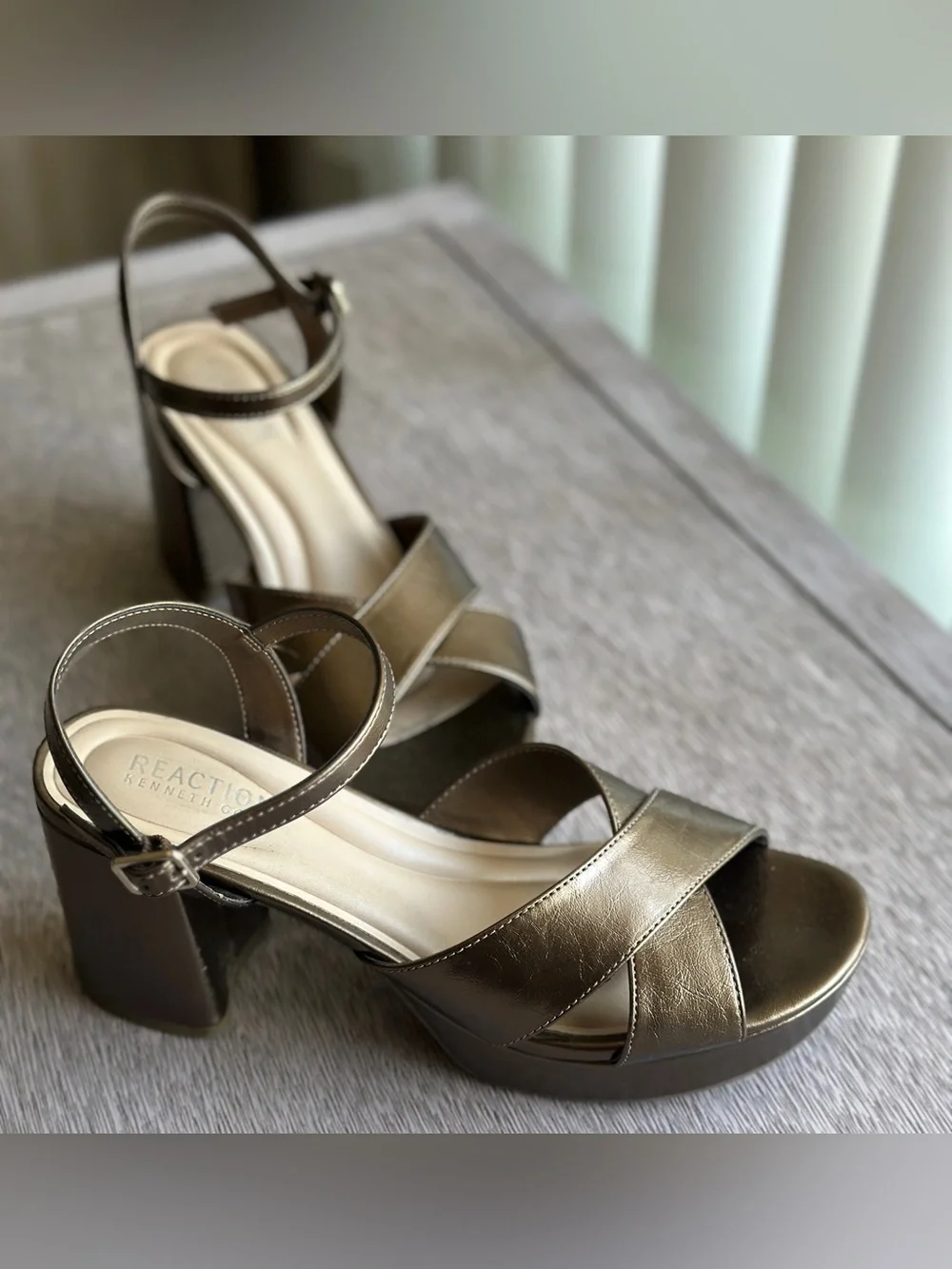 Reeva Ankle Strap Platform Sandal Distressed Metallic Bronze Gold